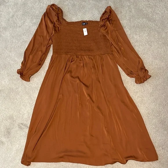 GAP | Dresses | New With Tags Gap Womens Smocked Dress Saddle Brown Color |  Poshmark